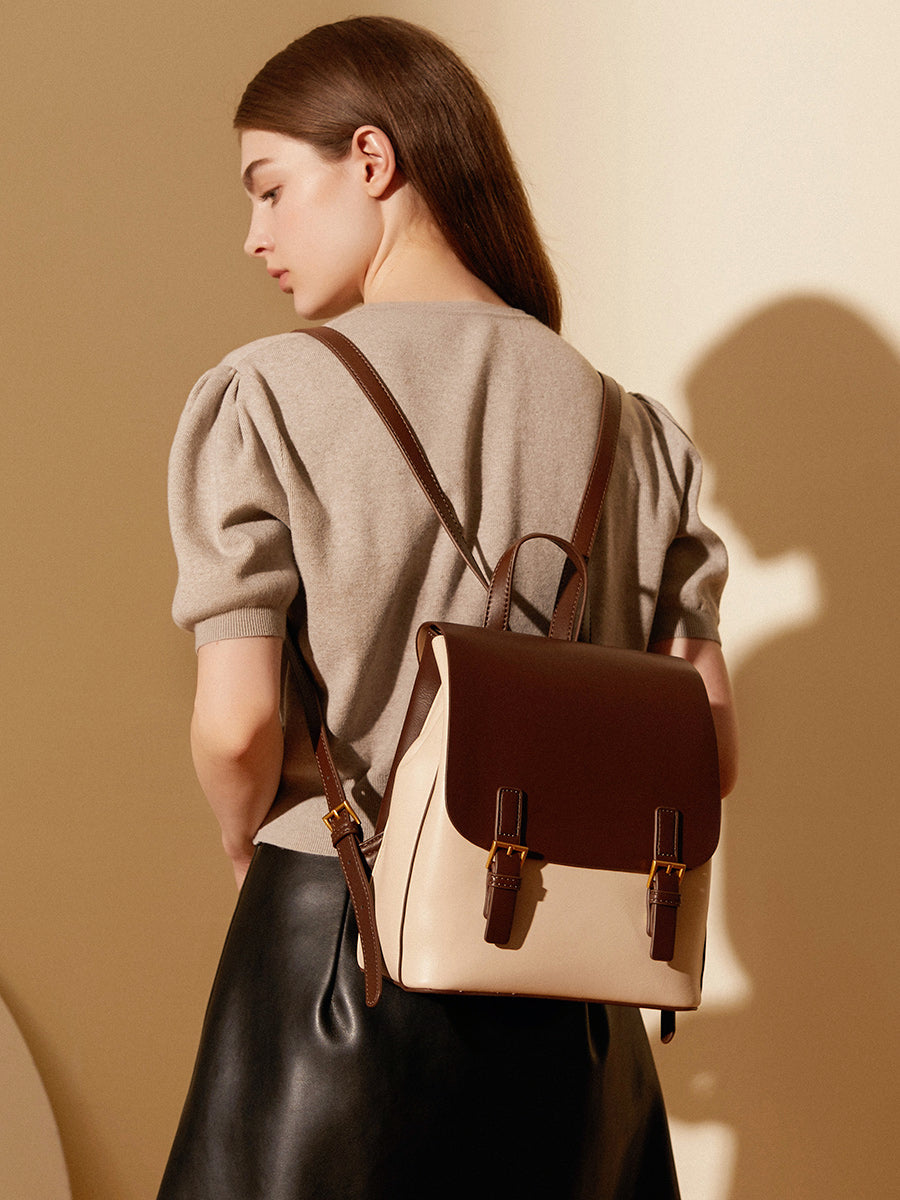 Simple Color Block Large Backpack