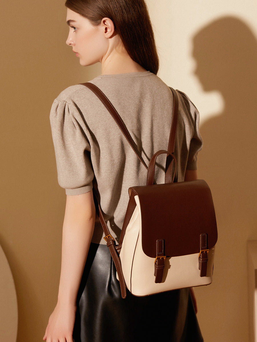 Simple Color Block Large Backpack