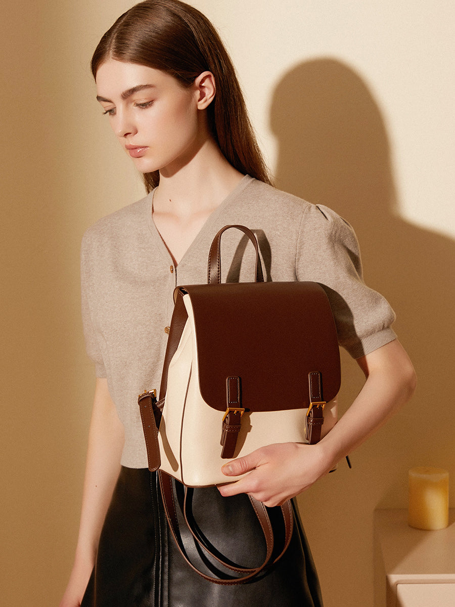 Simple Color Block Large Backpack