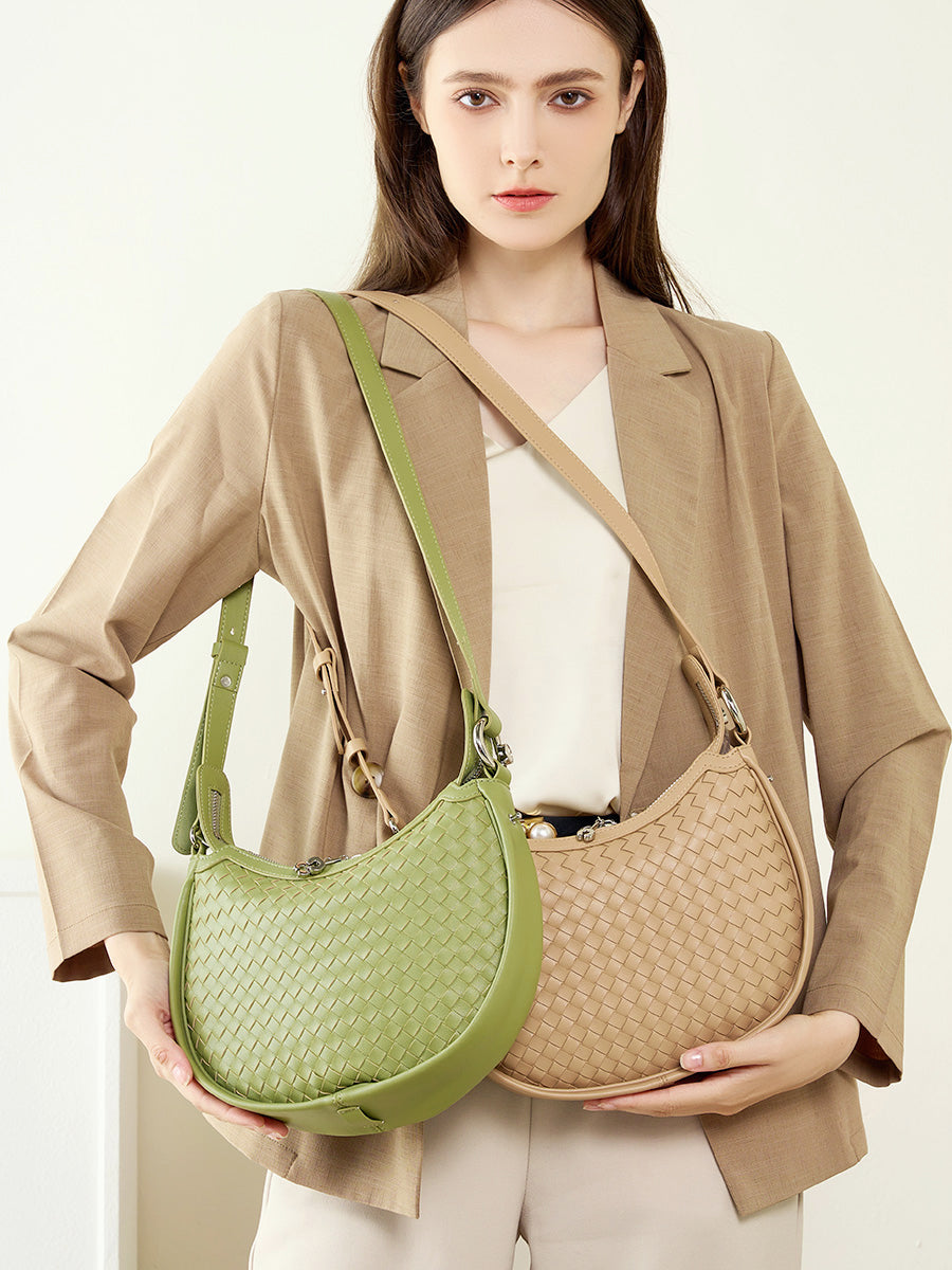 Woven Textured Crescent Shoulder Bag