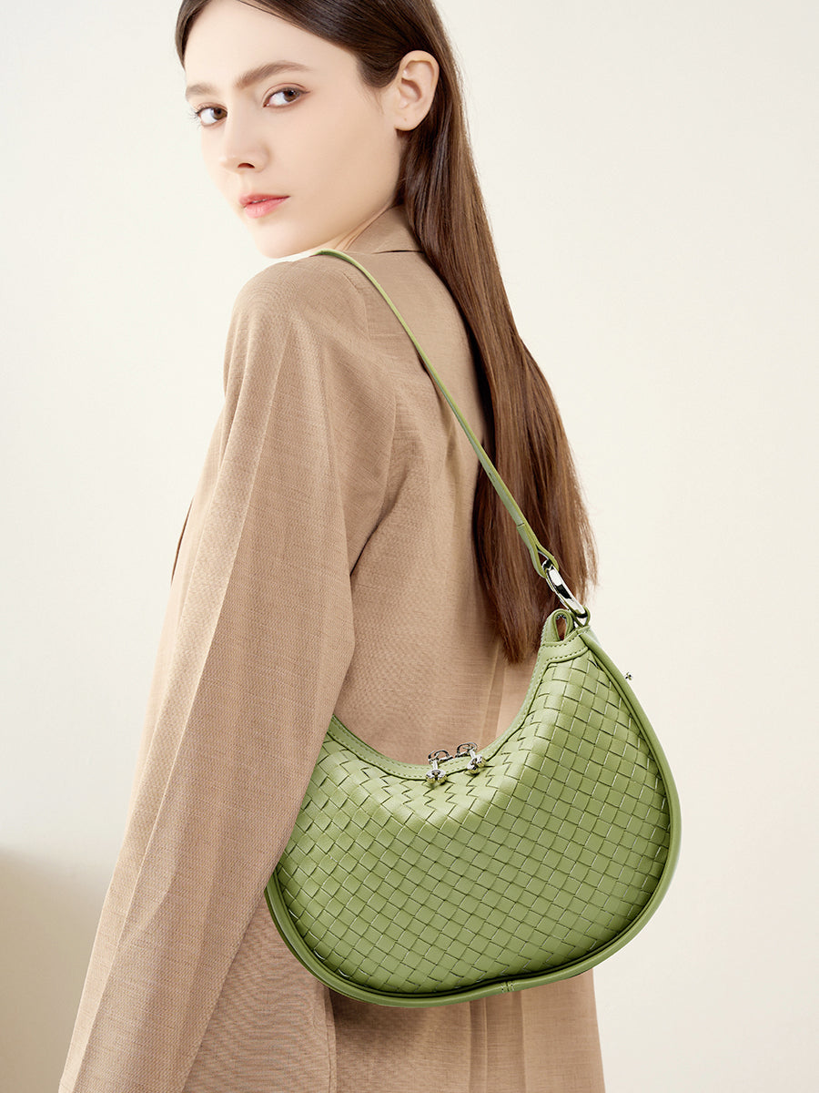 Woven Textured Crescent Shoulder Bag