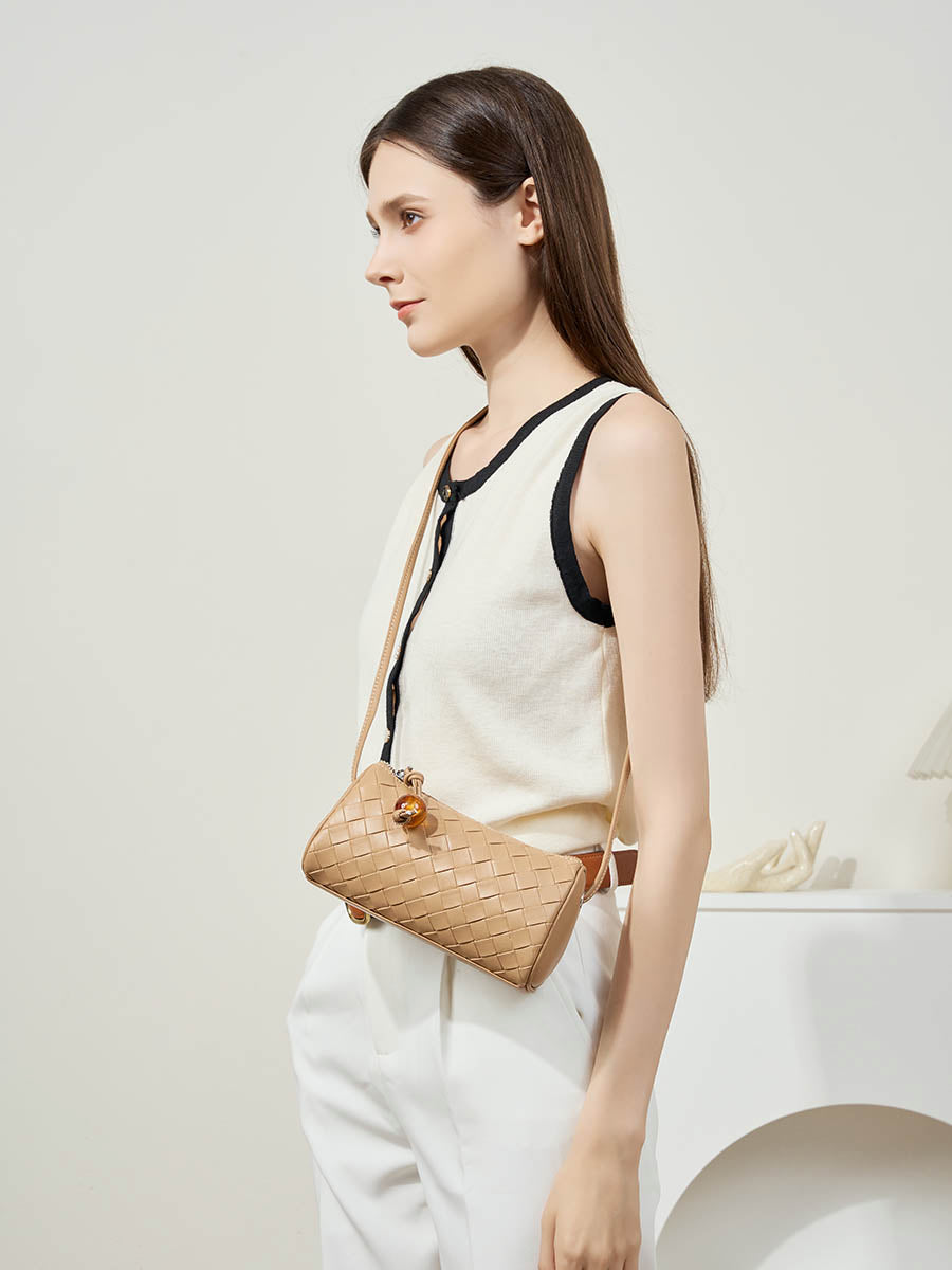 Woven Cowhide Mini Crossbody Bag