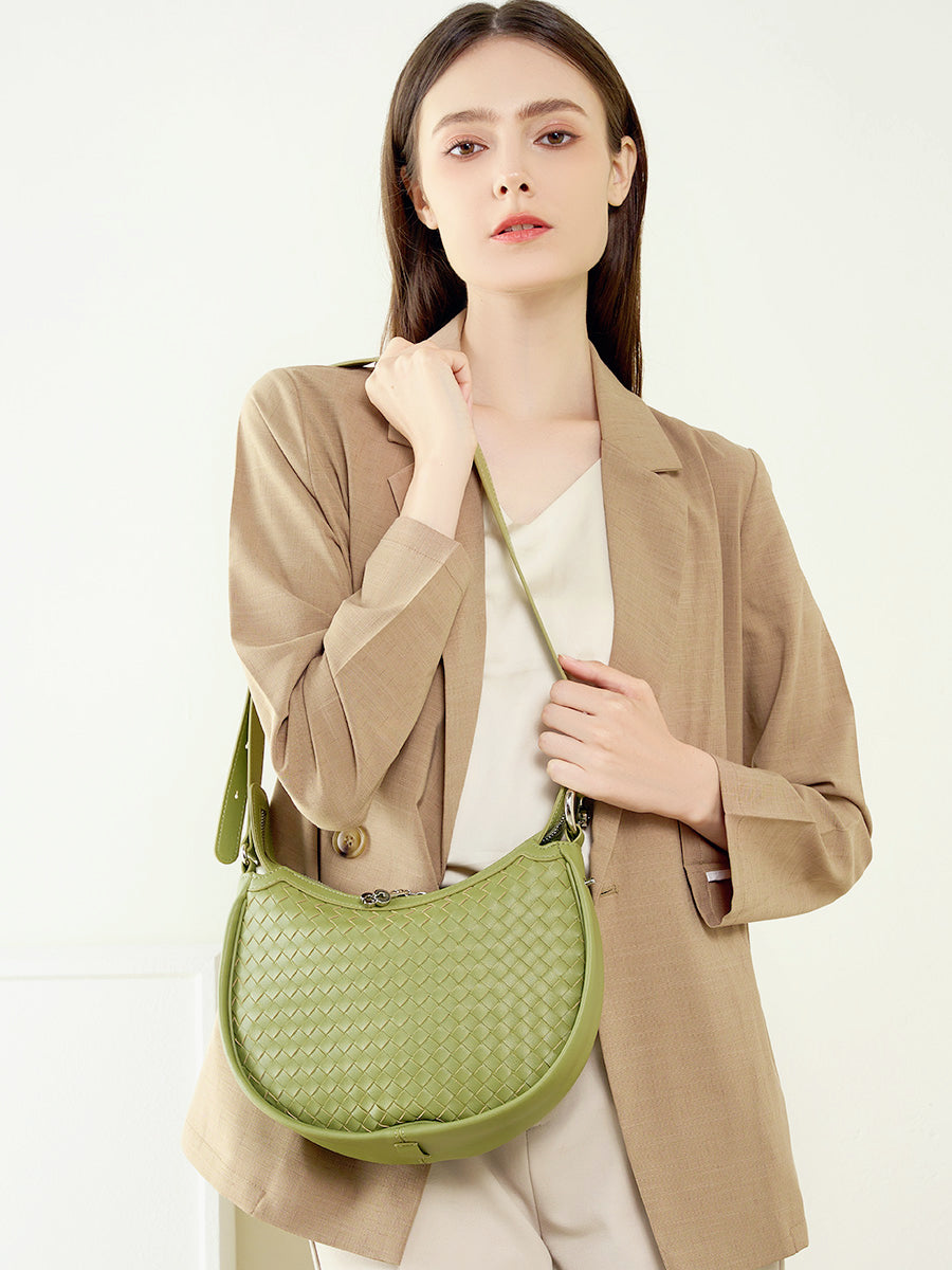 Woven Textured Crescent Shoulder Bag