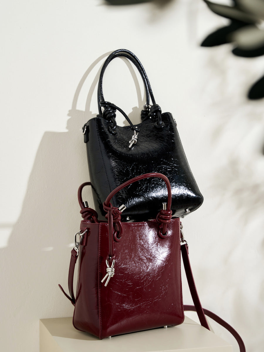 Cracked Oil Wax Leather Bucket Bag