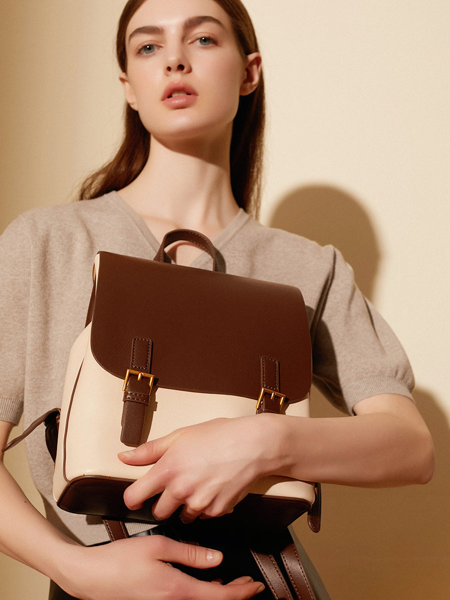 Simple Color Block Large Backpack
